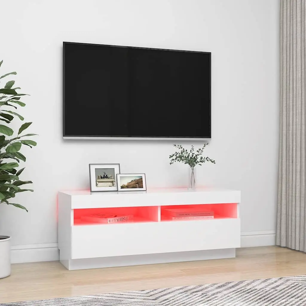 White TV Cabinet with RGB LED Lighting