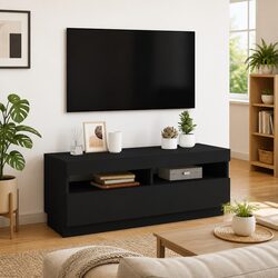 Black TV Cabinet with RGB LED Lighting for Living Rooms