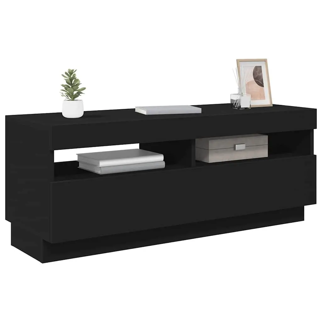 Black TV Cabinet with RGB LED Lighting for Living Rooms