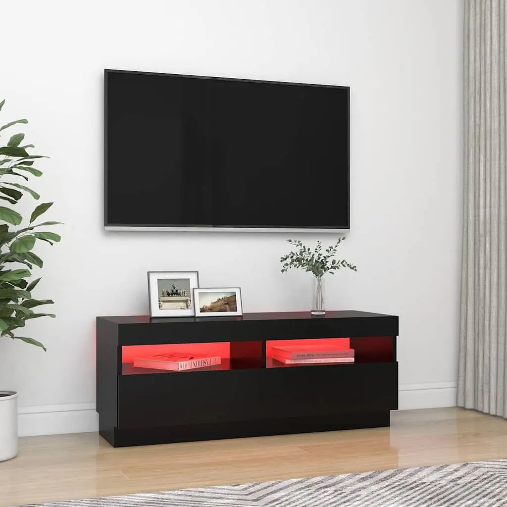 Black TV Cabinet with RGB LED Lighting for Living Rooms