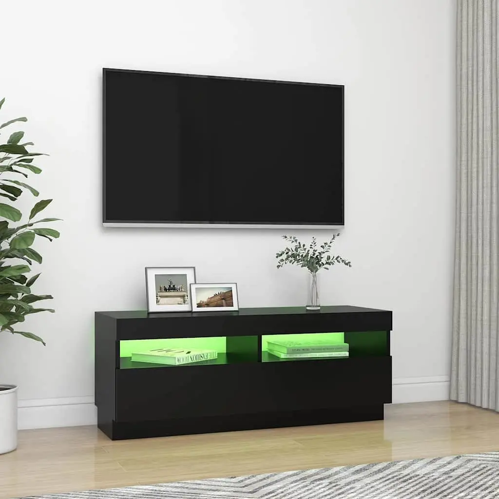 Black TV Cabinet with RGB LED Lighting for Living Rooms