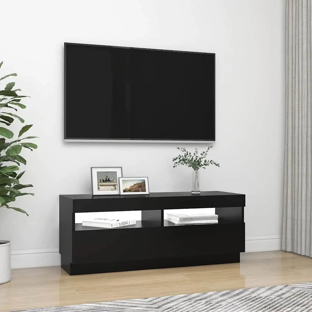 Black TV Cabinet with RGB LED Lighting for Living Rooms
