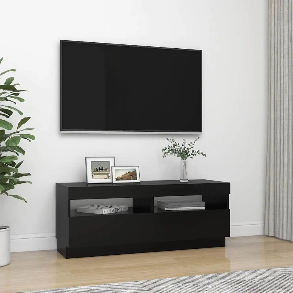 Black TV Cabinet with RGB LED Lighting for Living Rooms