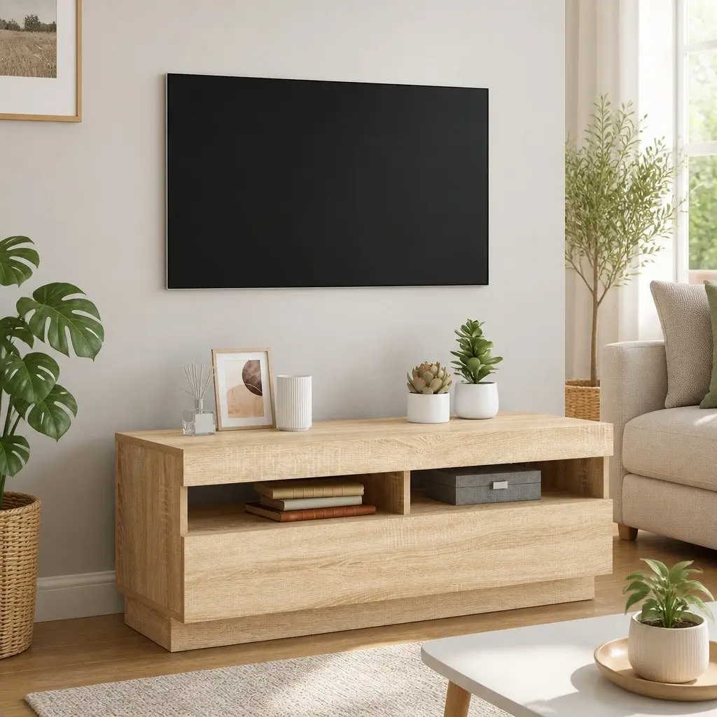 Brown TV Cabinet with RGB LED Lights for Living Room