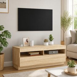 Brown TV Cabinet with RGB LED Lights for Living Room