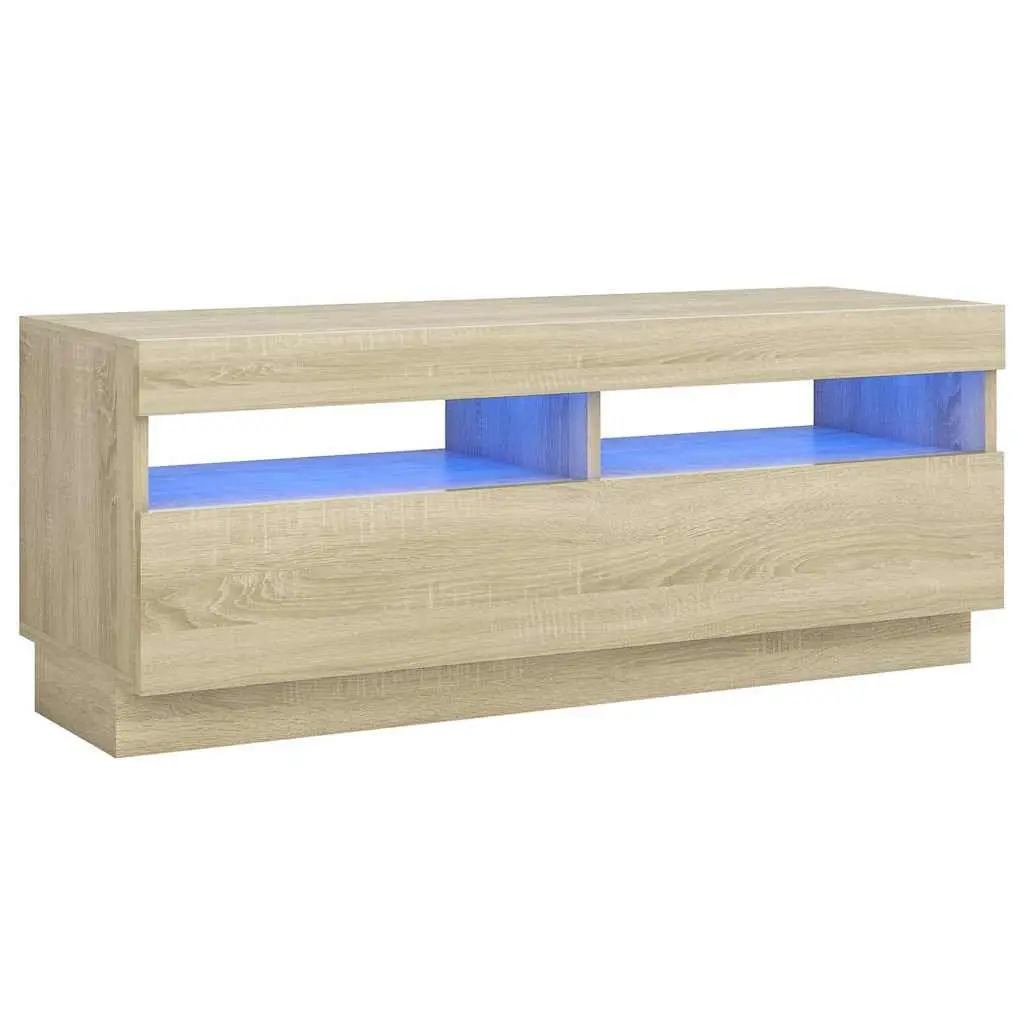 Brown TV Cabinet with RGB LED Lights for Living Room