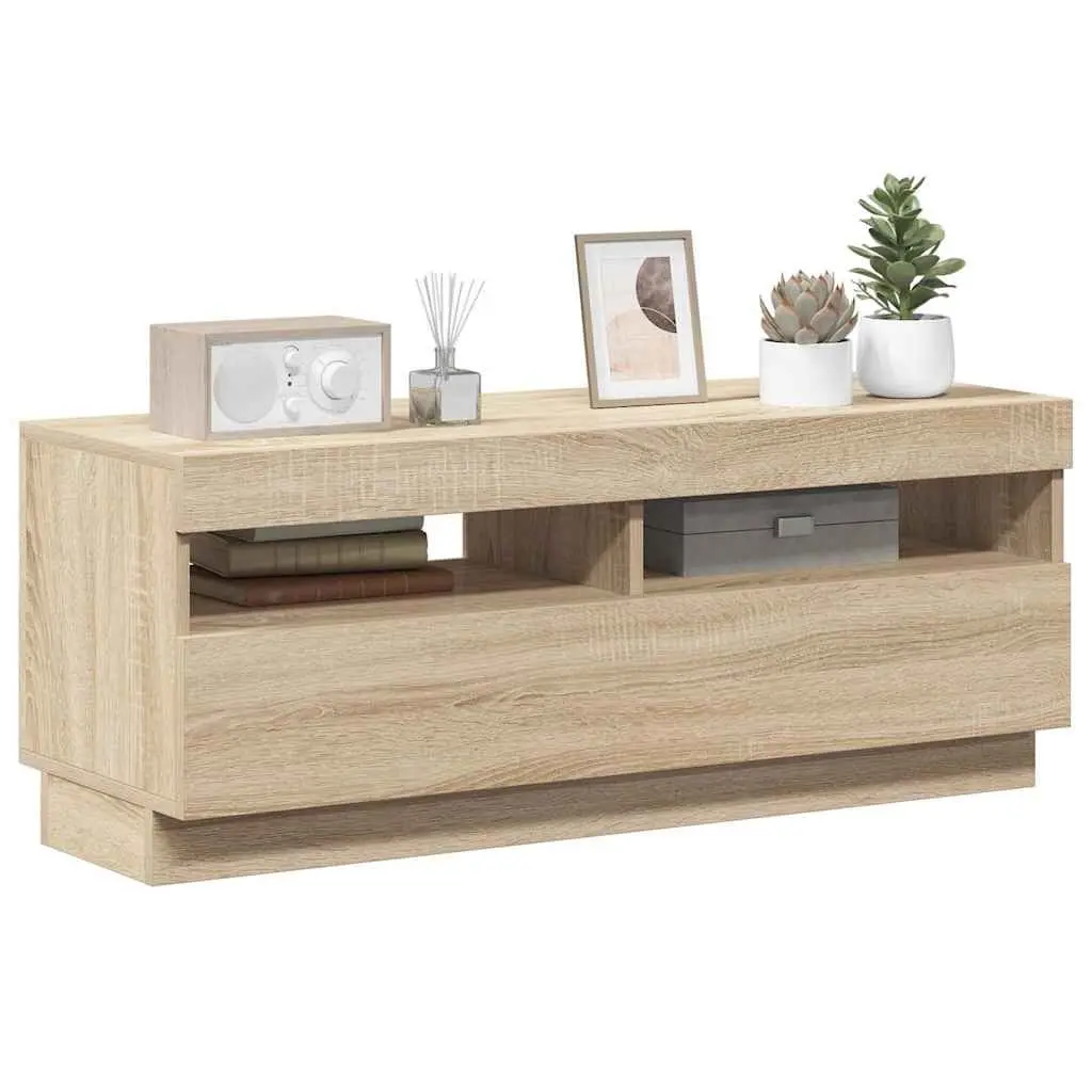 Brown TV Cabinet with RGB LED Lights for Living Room