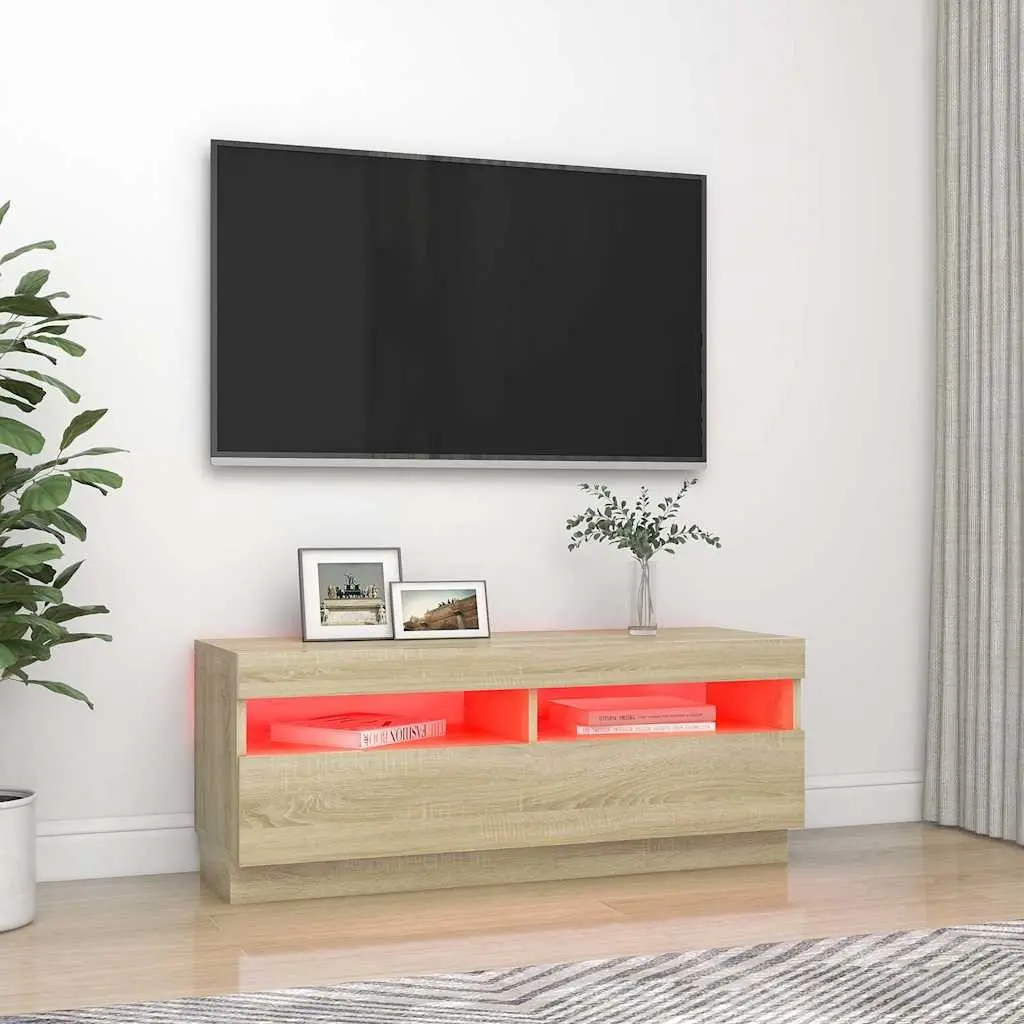 Brown TV Cabinet with RGB LED Lights for Living Room