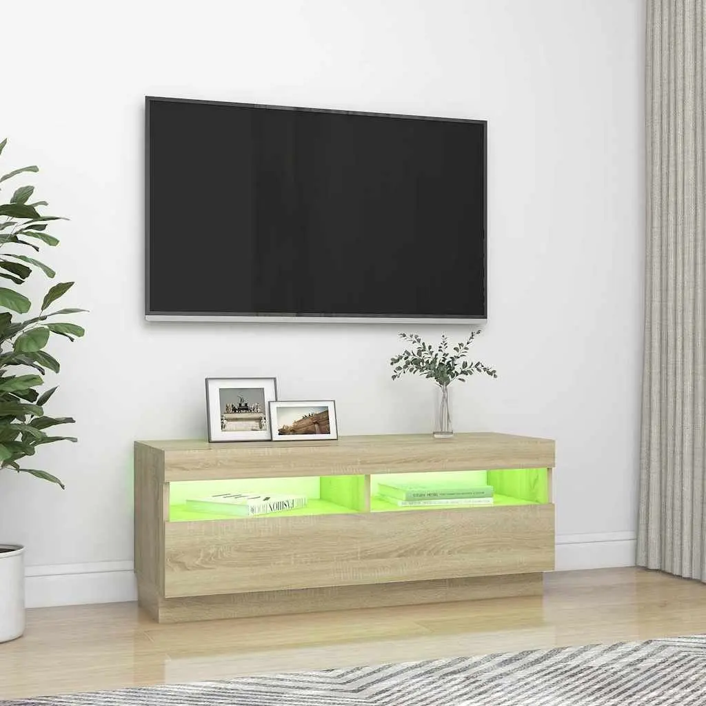 Brown TV Cabinet with RGB LED Lights for Living Room
