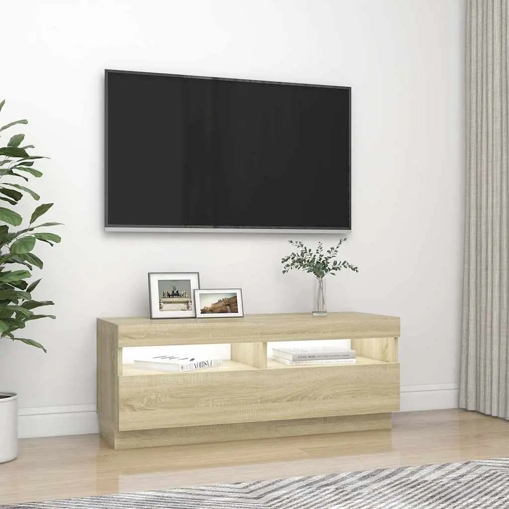 Brown TV Cabinet with RGB LED Lights for Living Room