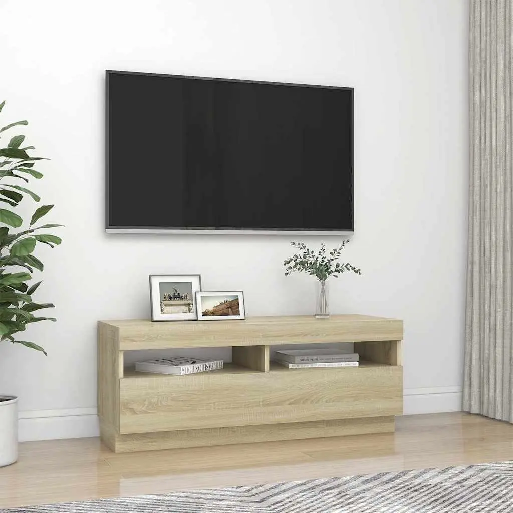 Brown TV Cabinet with RGB LED Lights for Living Room