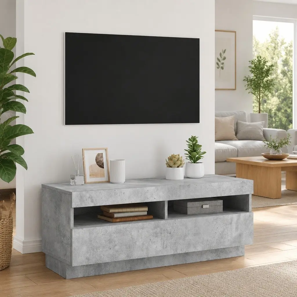 Grey TV Cabinet with RGB LED Lights for Media Storage