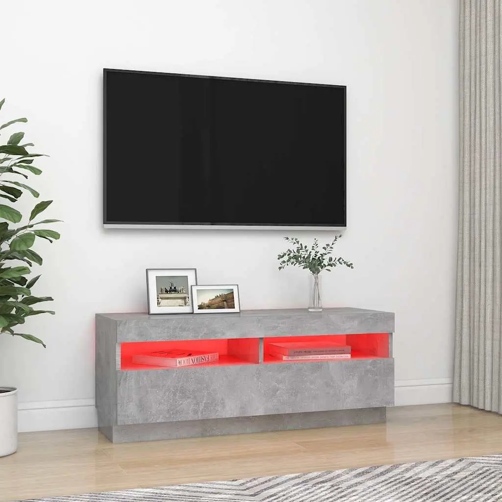 Grey TV Cabinet with RGB LED Lights for Media Storage