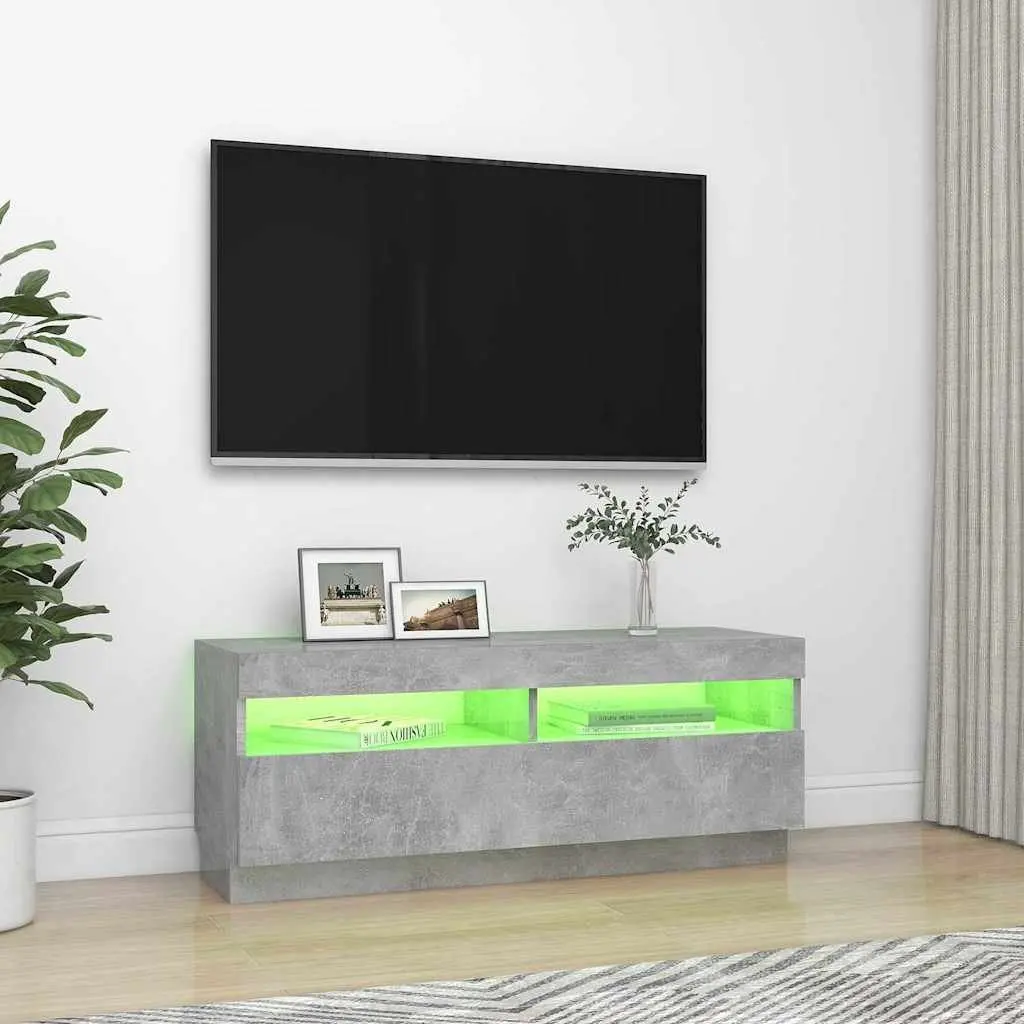 Grey TV Cabinet with RGB LED Lights for Media Storage