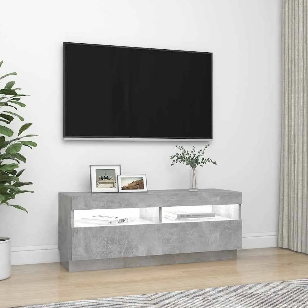 Grey TV Cabinet with RGB LED Lights for Media Storage