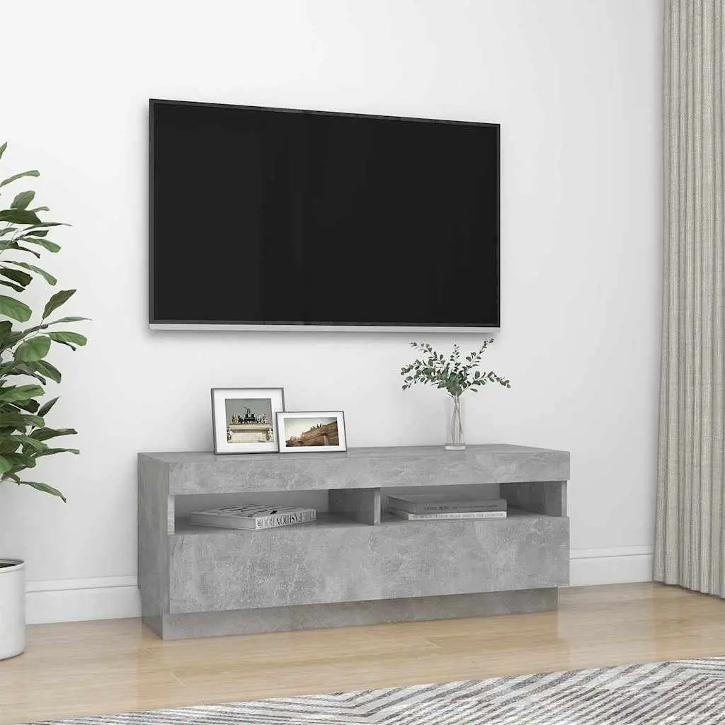 Grey TV Cabinet with RGB LED Lights for Media Storage