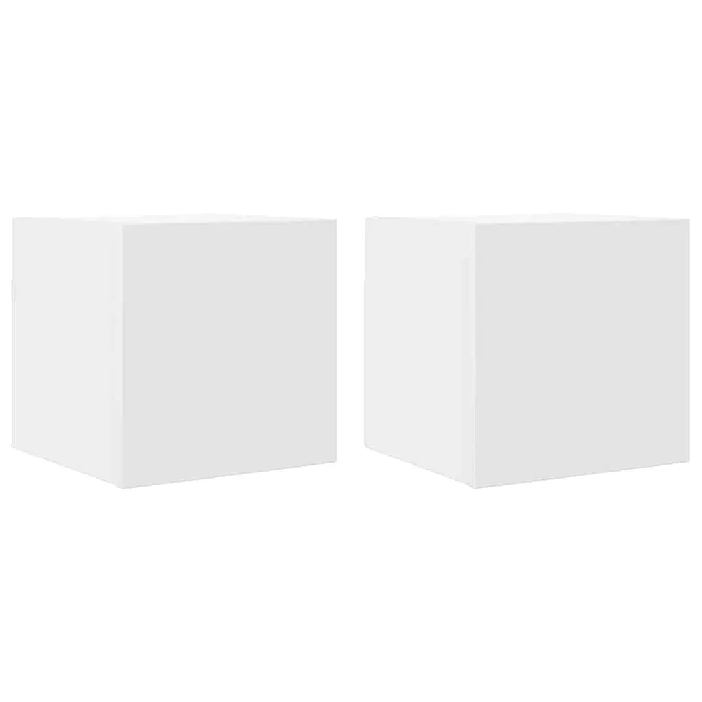 Wall Mounted TV Cabinet Set White Storage Unit 2 Pieces