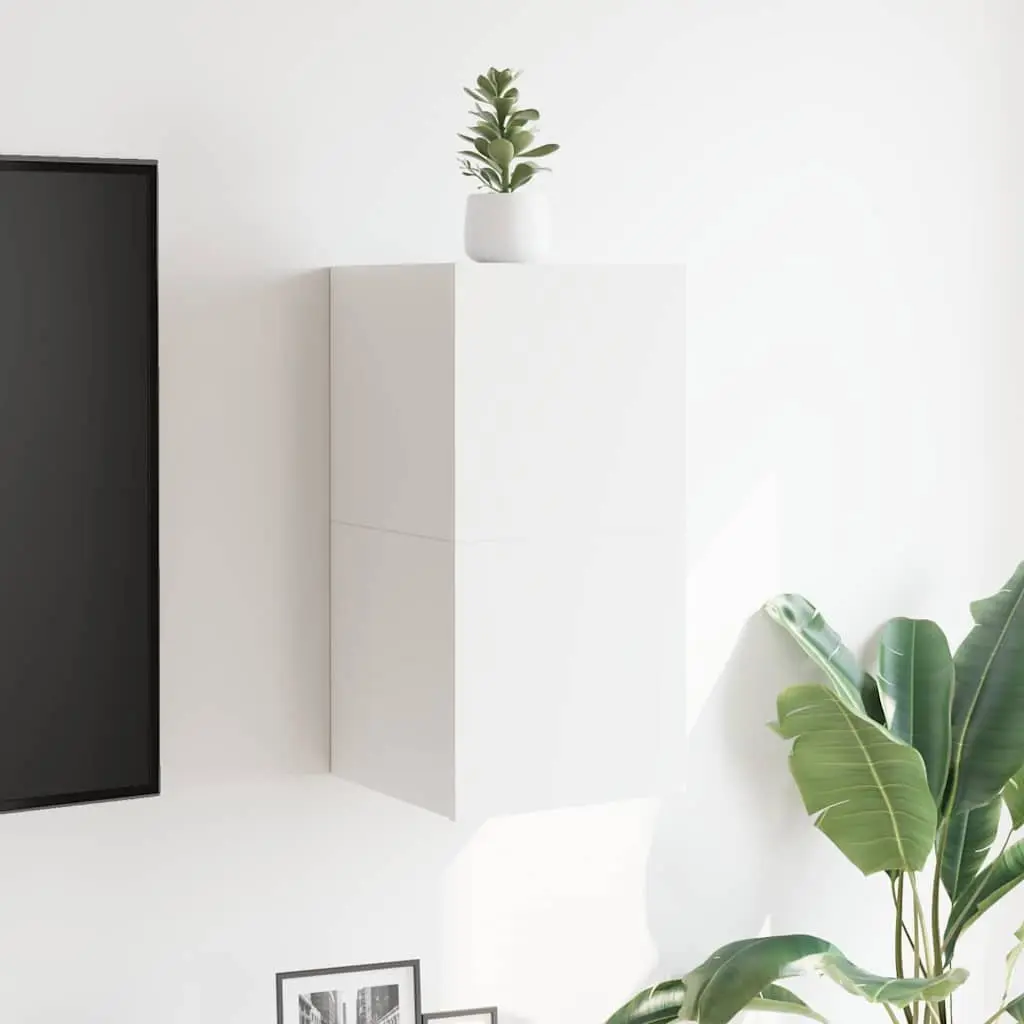 Wall Mounted TV Cabinet Set White Storage Unit 2 Pieces