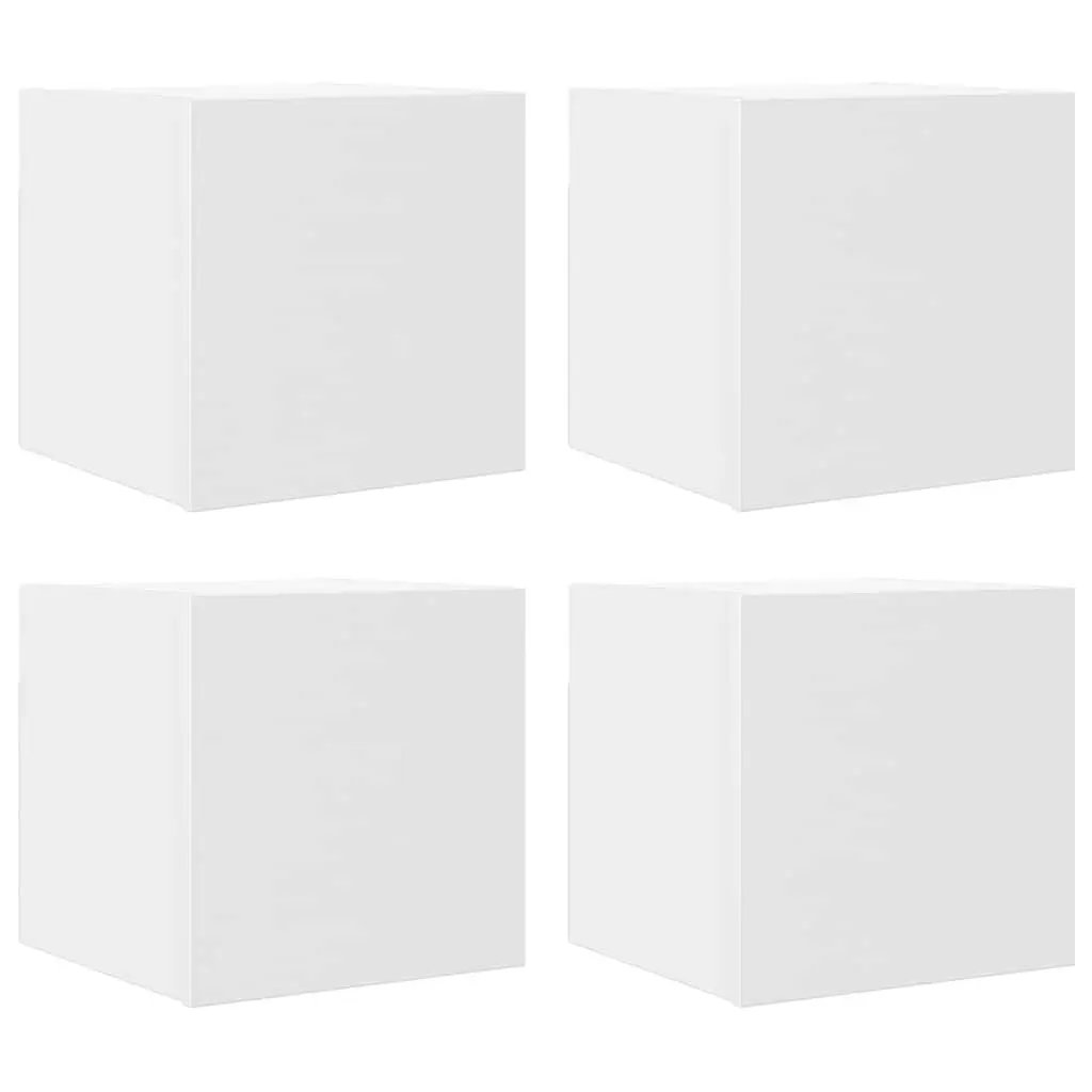 Wall Mounted TV Cabinet Set White 4 Piece Storage Compartment Home Entertainment Unit