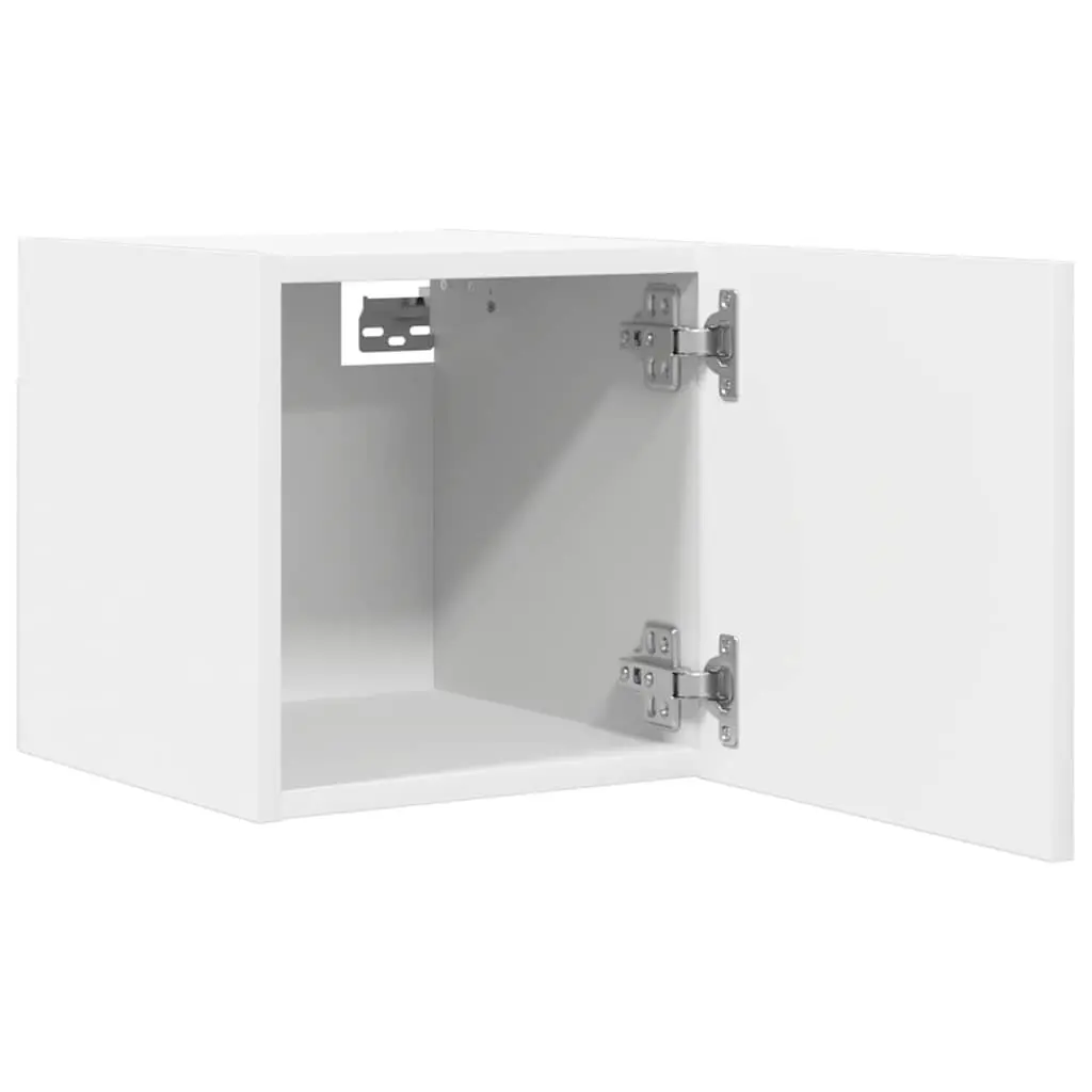 Wall Mounted TV Cabinet Set White 4 Piece Storage Compartment Home Entertainment Unit