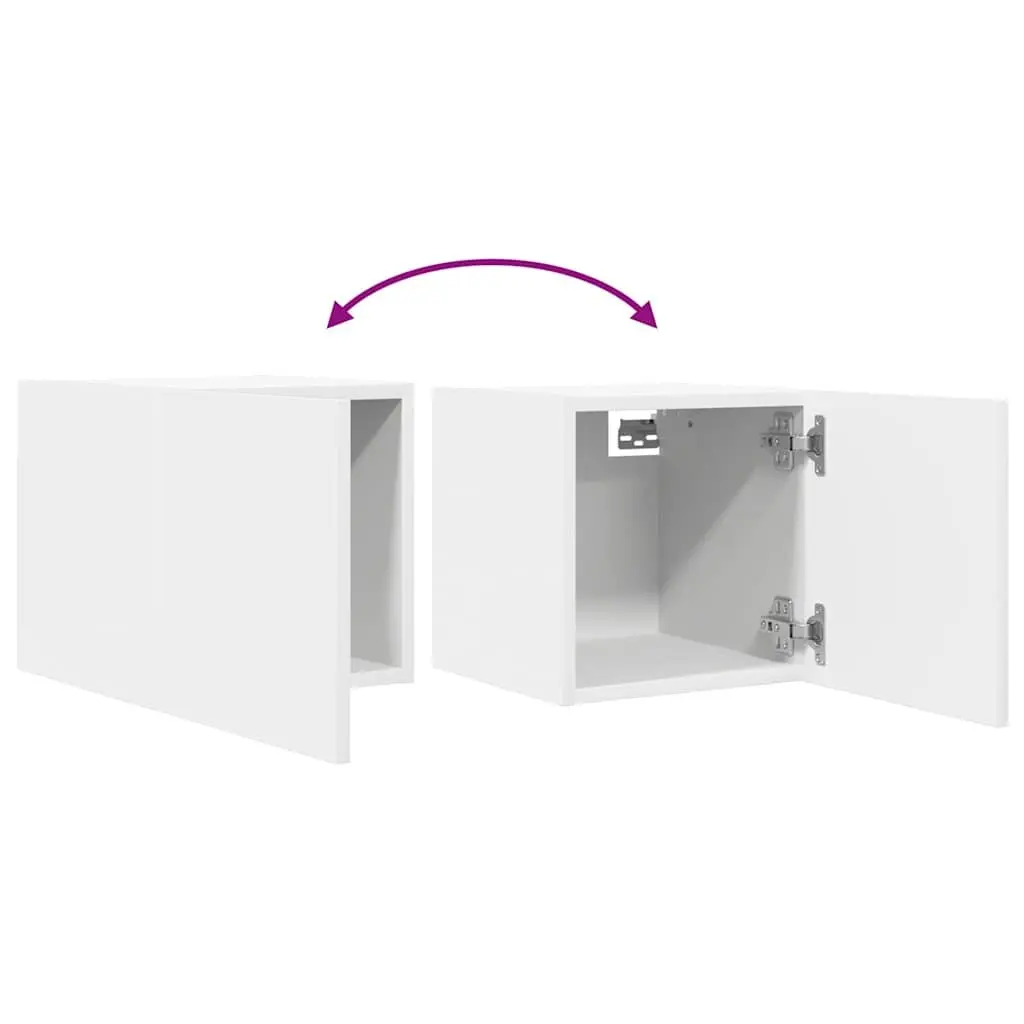 Wall Mounted TV Cabinet Set White 4 Piece Storage Compartment Home Entertainment Unit