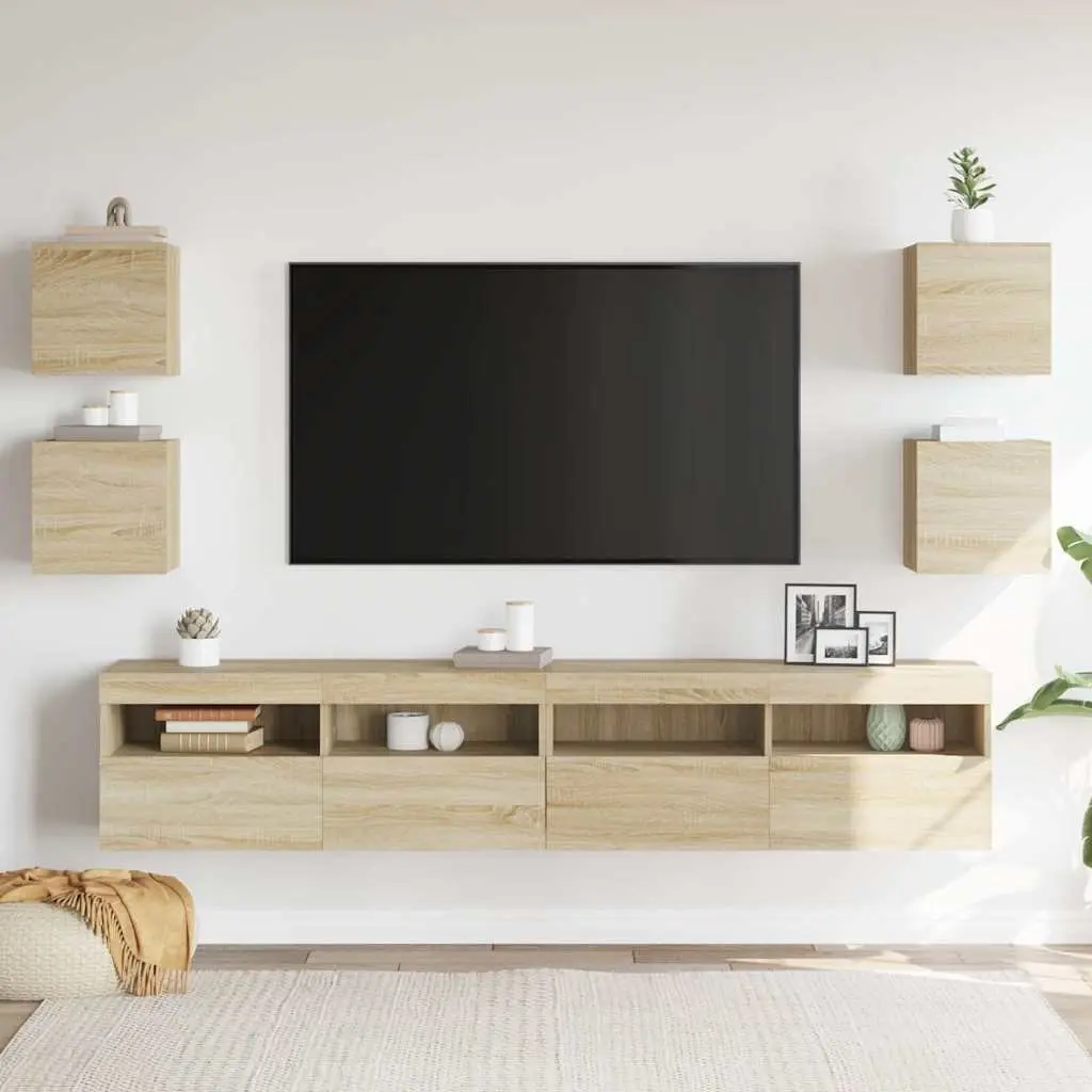 Wall Mounted TV Cabinet Storage Unit Set Sonoma Oak 30.5 x 30 x 30 cm 4 Pieces