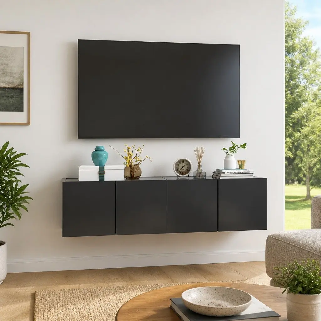 Hanging TV Cabinet Set Grey 60x30x30cm Wall Mount Storage Unit