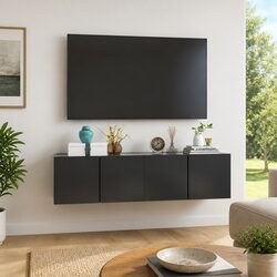 Set of 2 Grey Hanging TV Cabinets for Living Room