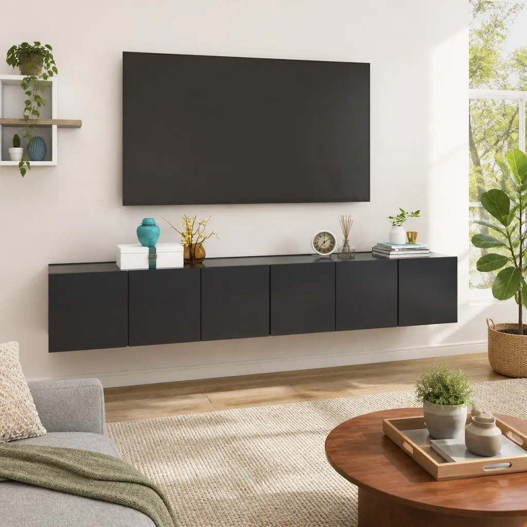 Grey Wall-Mounted TV Cabinet Set for Living Room