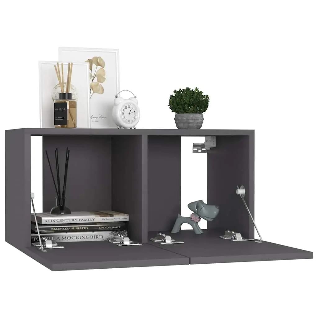 Grey Wall-Mounted TV Cabinet Set for Living Room