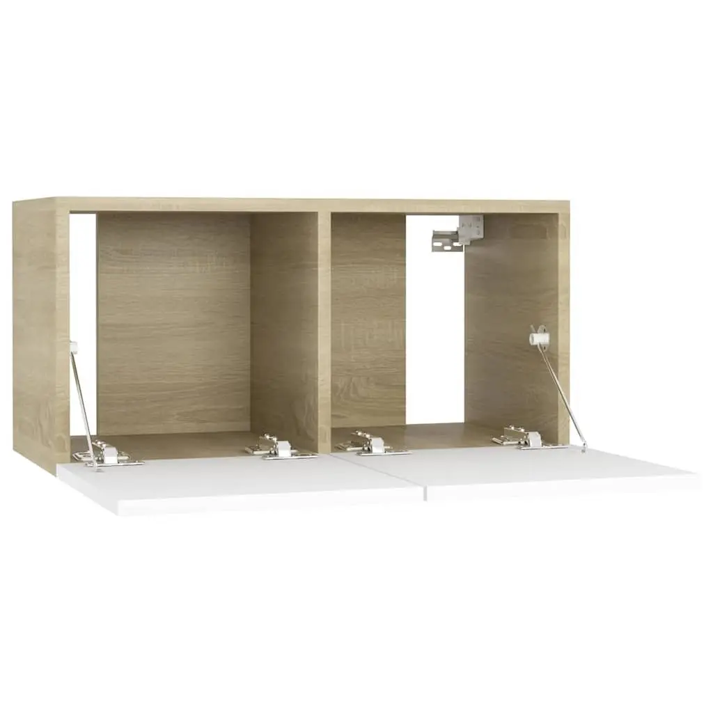 Hanging TV Cabinet Modern White Sonoma Oak Wall Mount Storage Unit 60 x 30 x 30 cm