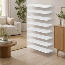 White Floating Bookshelf Boards - Set of 8