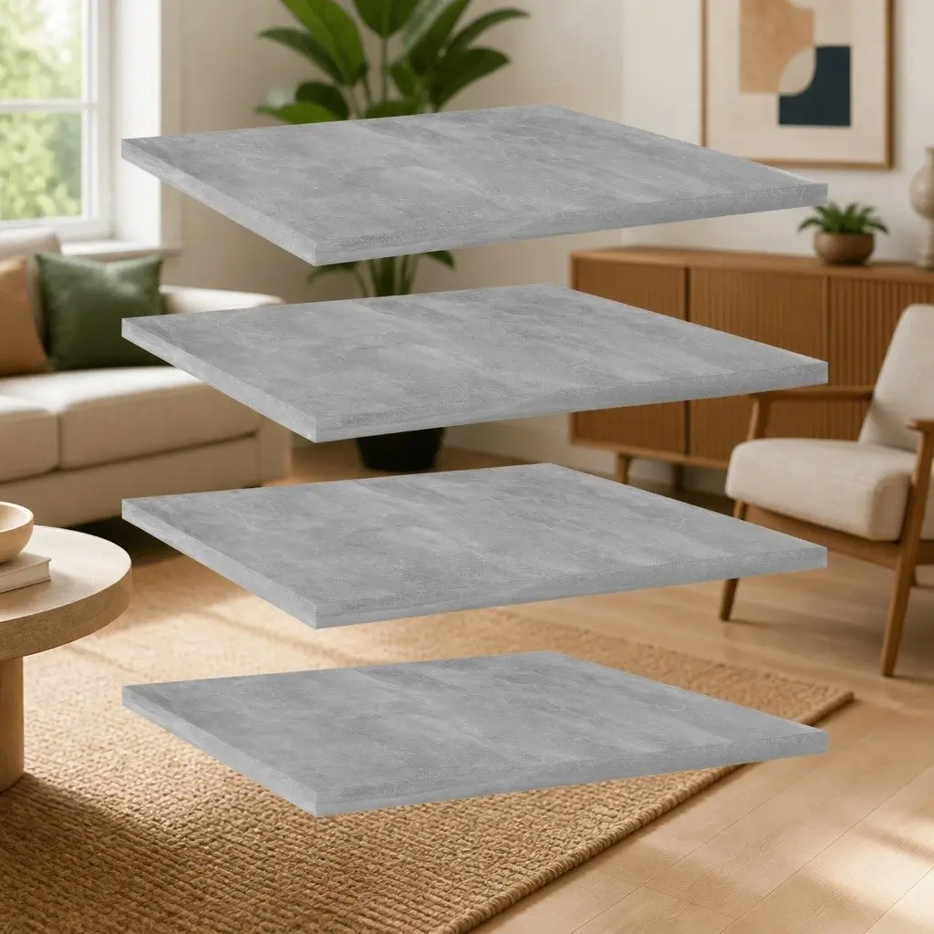 Bookshelf Boards Grey Floating Shelves Engineered Wood 40 x 40 x 1.5 cm Set of 4