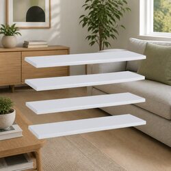 Set of 4 White Engineered Wood Bookshelf Boards 60x20x1.5 cm