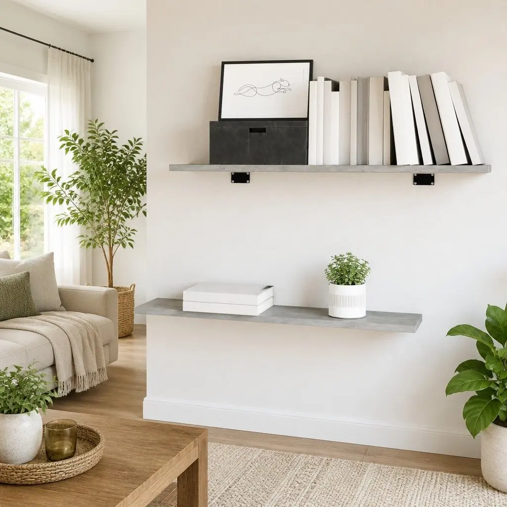 Grey Wall Mounted Bookshelf Boards Storage Shelves Set of Four Engineered Wood