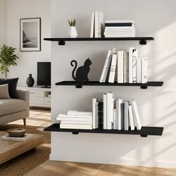 Black Engineered Wood Floating Shelves – 4 Pieces