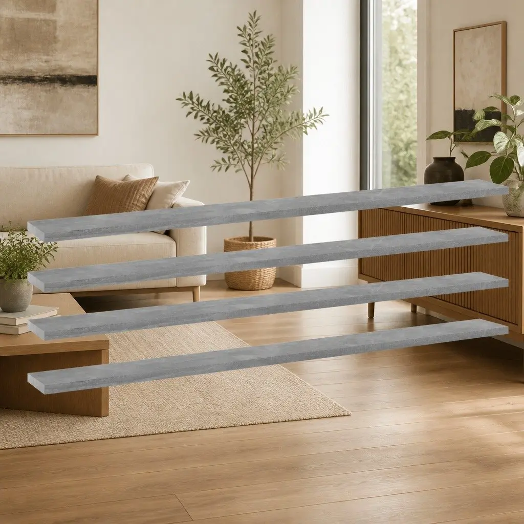Floating Shelf Boards Grey 100 x 10 x 1.5 cm Engineered Wood Wall Mount 4 Piece