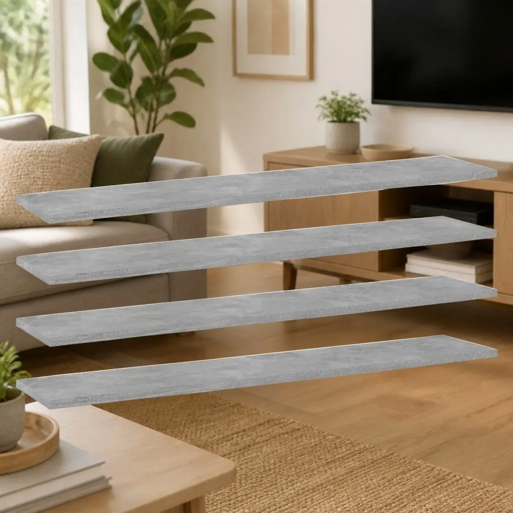 Floating Bookshelf Boards 4 pcs Grey Engineered Wood