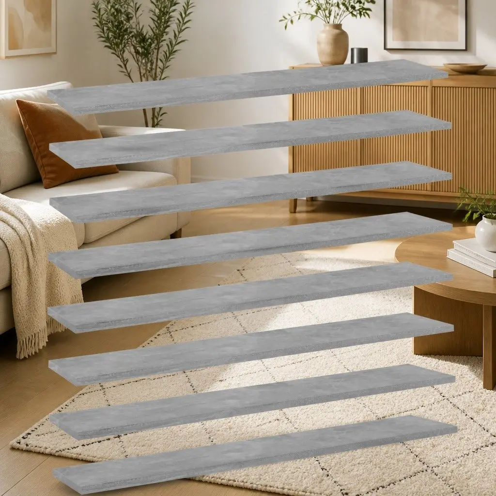 Floating Shelf Boards Grey 8 Piece Engineered Wood Wall Mount Storage Shelving Unit