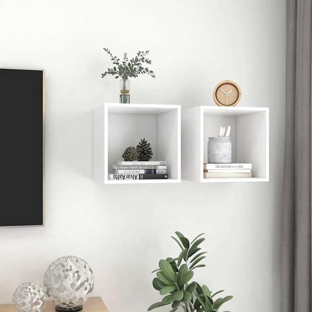Wall Cabinet White 37x37x37 cm Engineered Wood Floating Shelves Storage 2 Piece