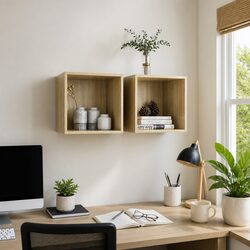 Set of 2 Floating Wall Cabinets 37x37x37 cm in Brown