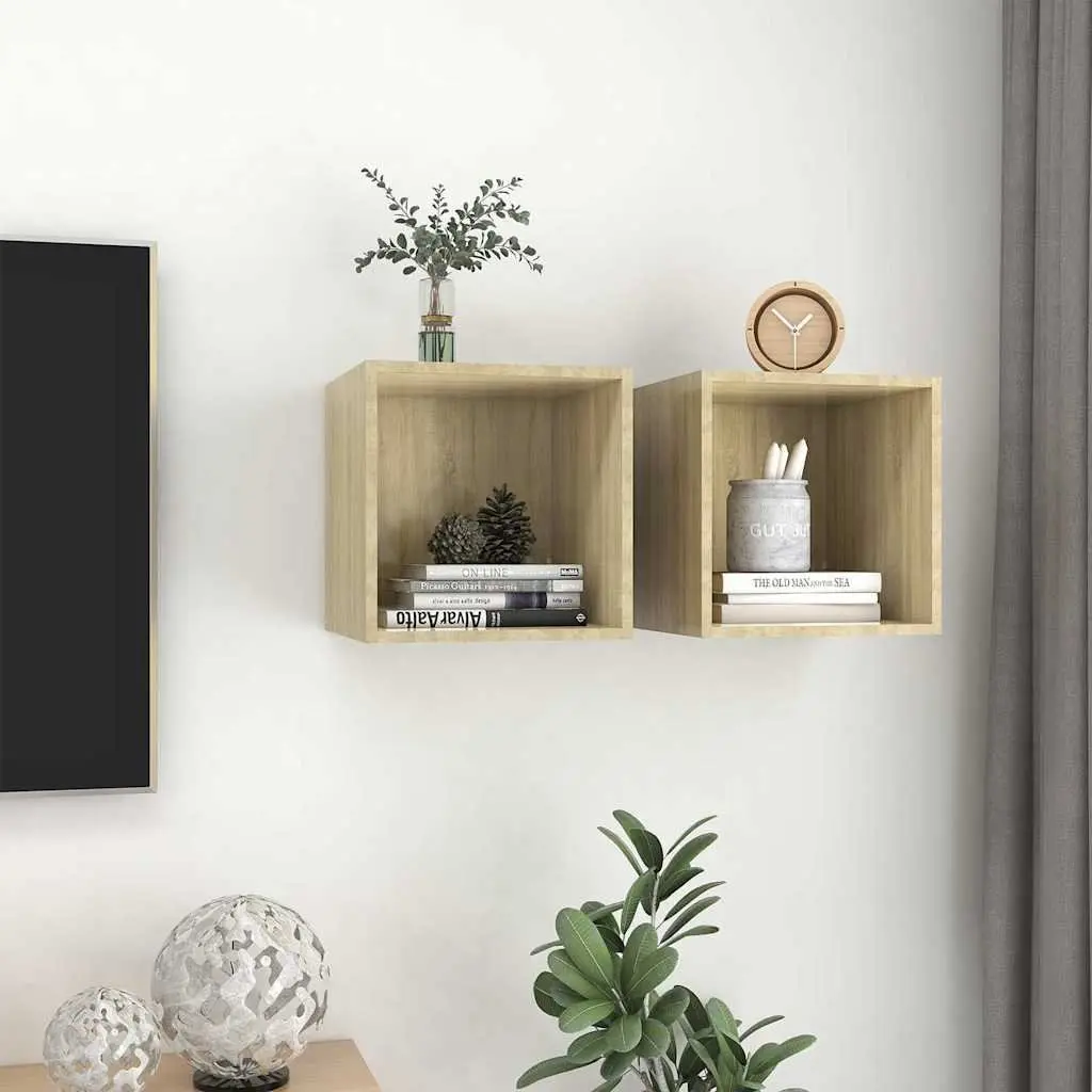 Floating Storage Shelves Wall Cabinet Brown 37x37x37cm Engineered Wood Set of 2
