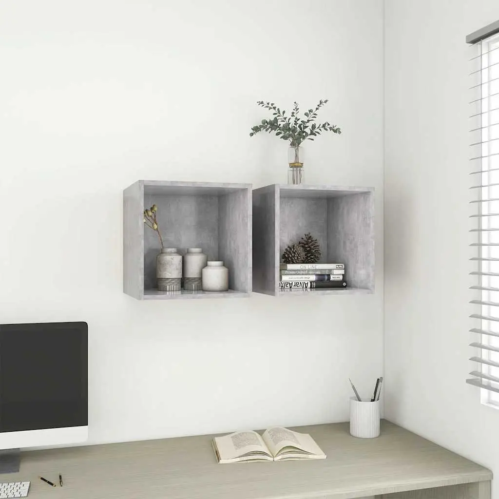 Wall Cabinet Grey Floating Storage Shelf 37cm Engineered Wood