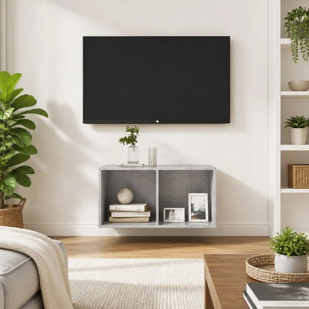 Wall-mounted TV Cabinet Grey Concrete 37 x 37 x 72 cm Engineered Wood Storage Unit Display