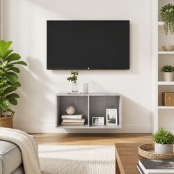 Grey Concrete Wall-Mounted TV Cabinet with Storage