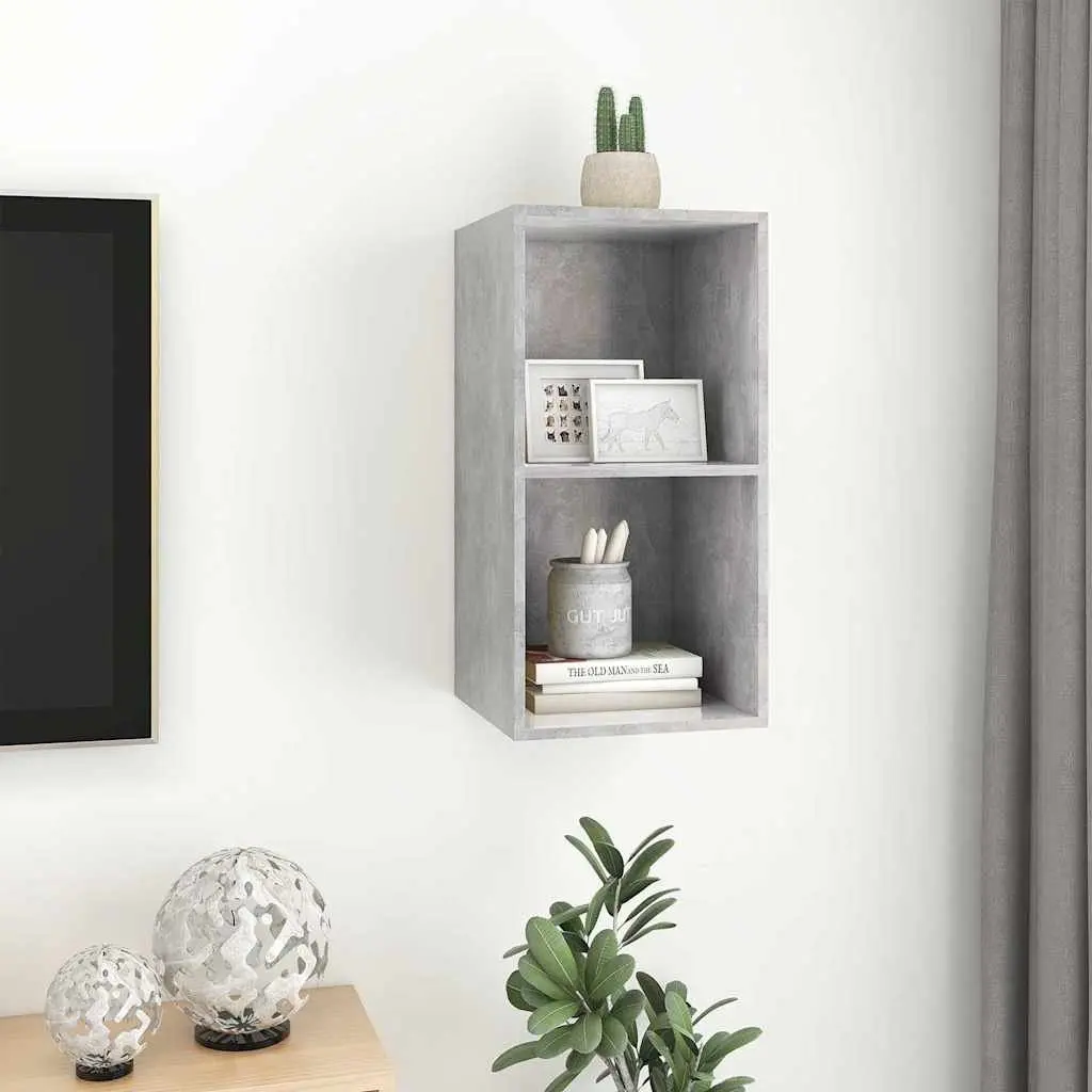 Wall-mounted TV Cabinet Grey Concrete 37 x 37 x 72 cm Engineered Wood Storage Unit Display