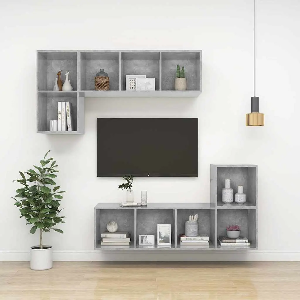 Wall-mounted TV Cabinet Grey Concrete 37 x 37 x 72 cm Engineered Wood Storage Unit Display