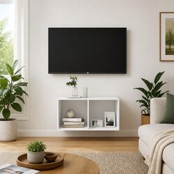 High Gloss White Wall-mounted TV Cabinet with 2 Compartments