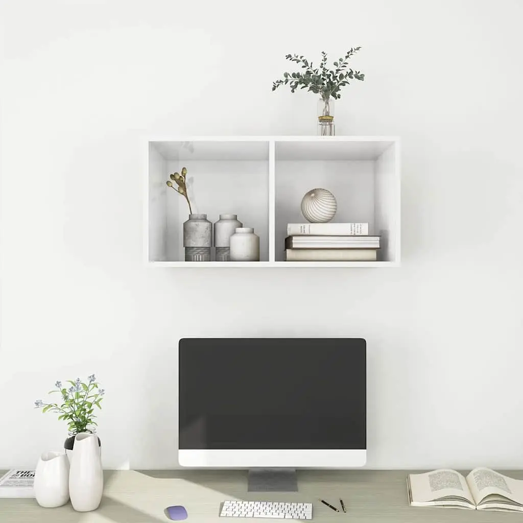 Wall-mounted TV Cabinet High Gloss White 2 Compartment Engineered Wood 37 x 37 x 72 cm
