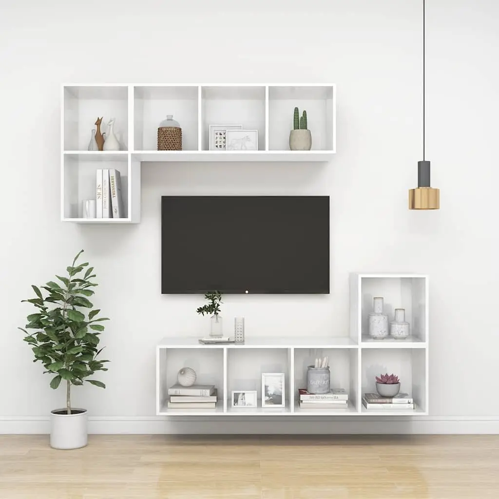 Wall-mounted TV Cabinet High Gloss White 2 Compartment Engineered Wood 37 x 37 x 72 cm